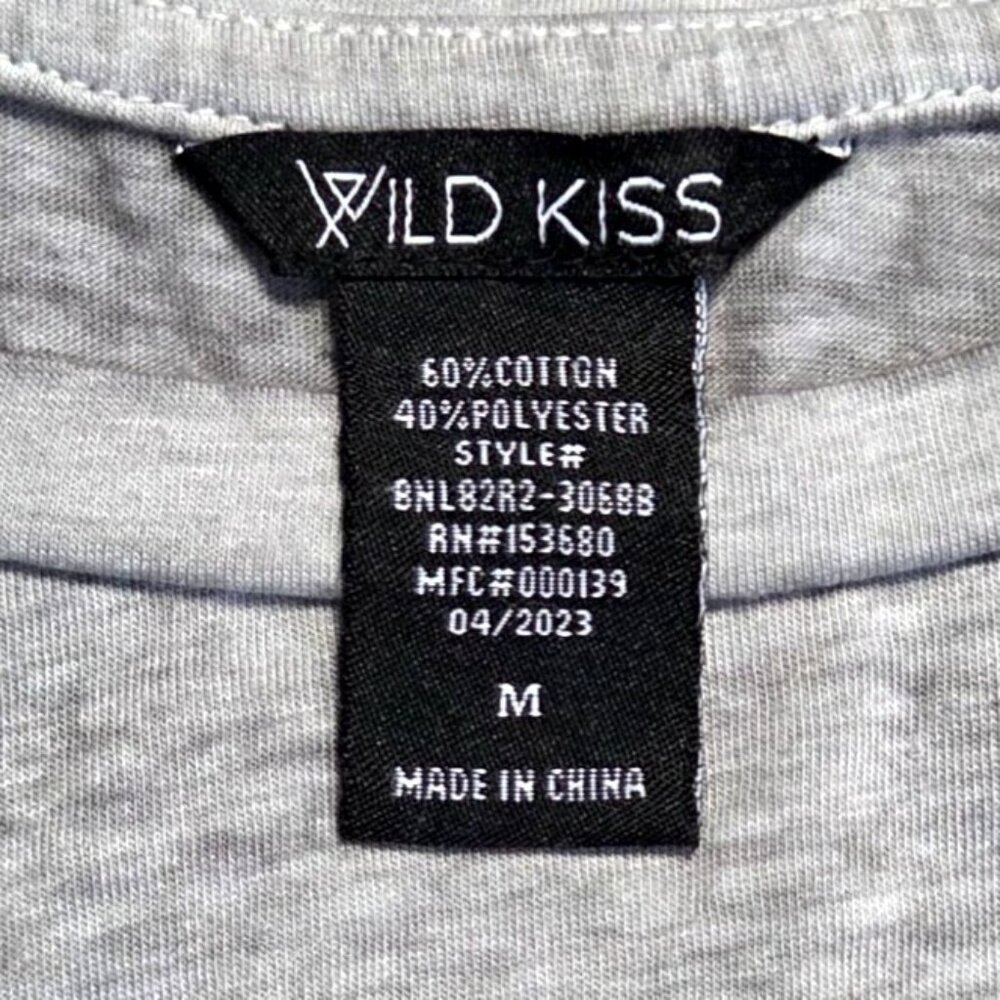 Wild Kiss Gray Vintage Rock & Roll Leopard Skull Graphic Tee Lace-Up Side Med - Picture 6 of 7